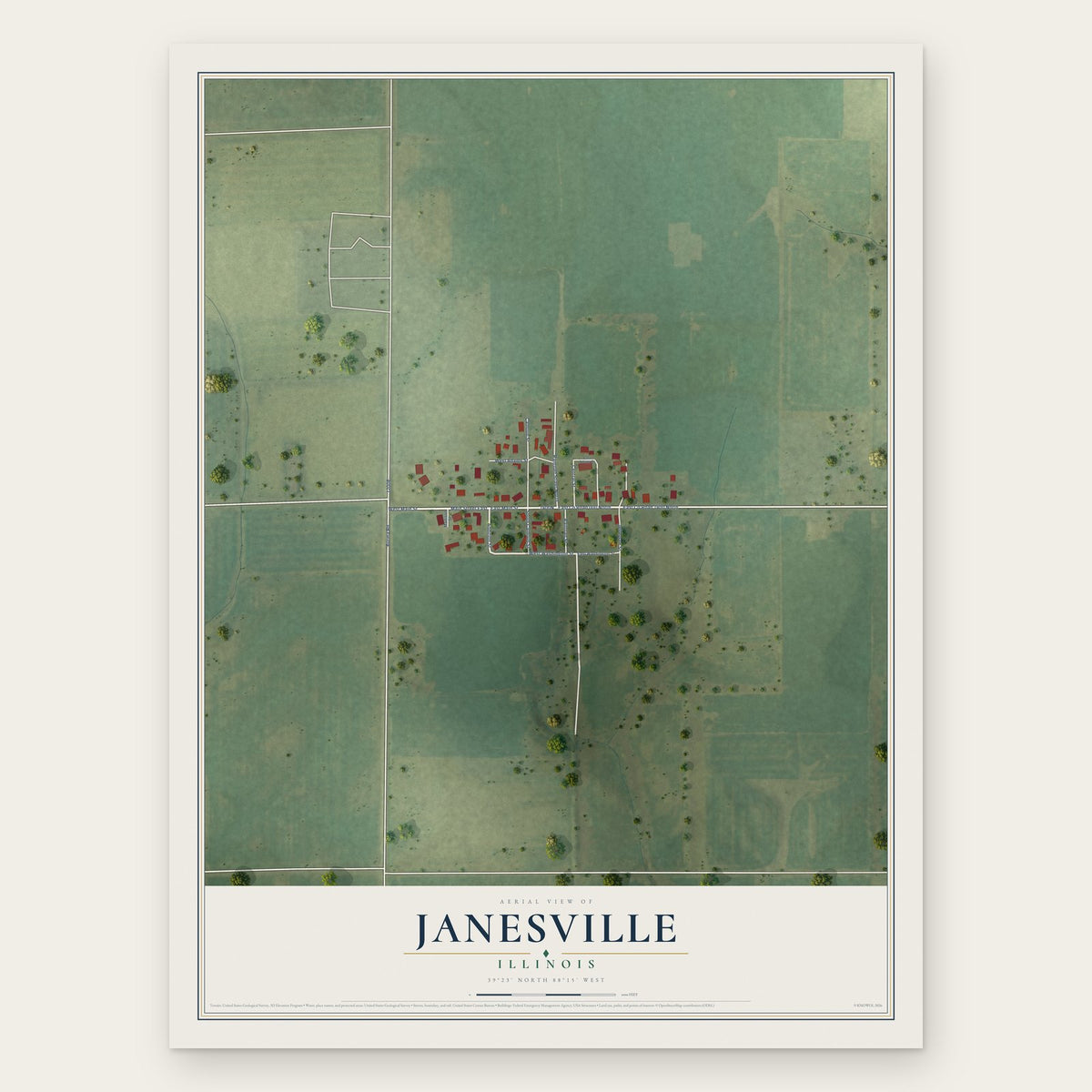 Janesville, Illinois map print, the full design