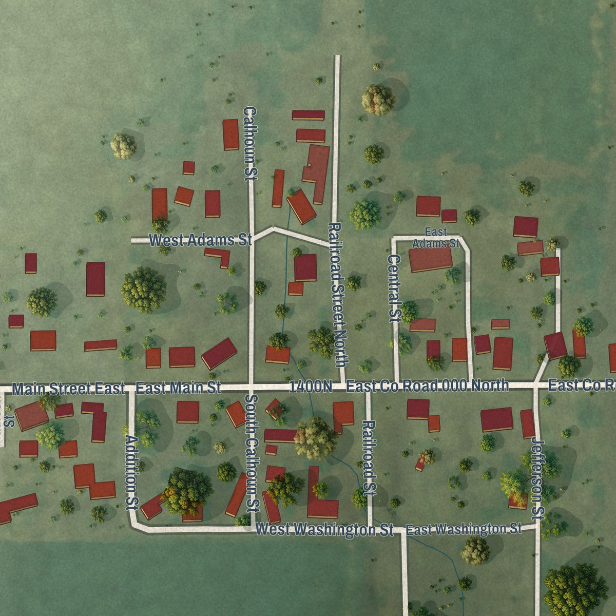 Close-up of the map of Janesville, Illinois print showing street and building detail