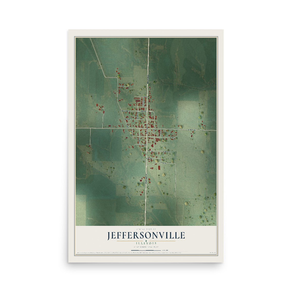Map of Jeffersonville, Illinois, 12 x 18 inch unframed archival matte print