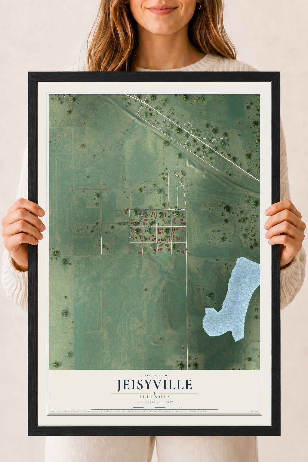 Map of Jeisyville, Illinois, 18 x 24 inch print in a black wood frame