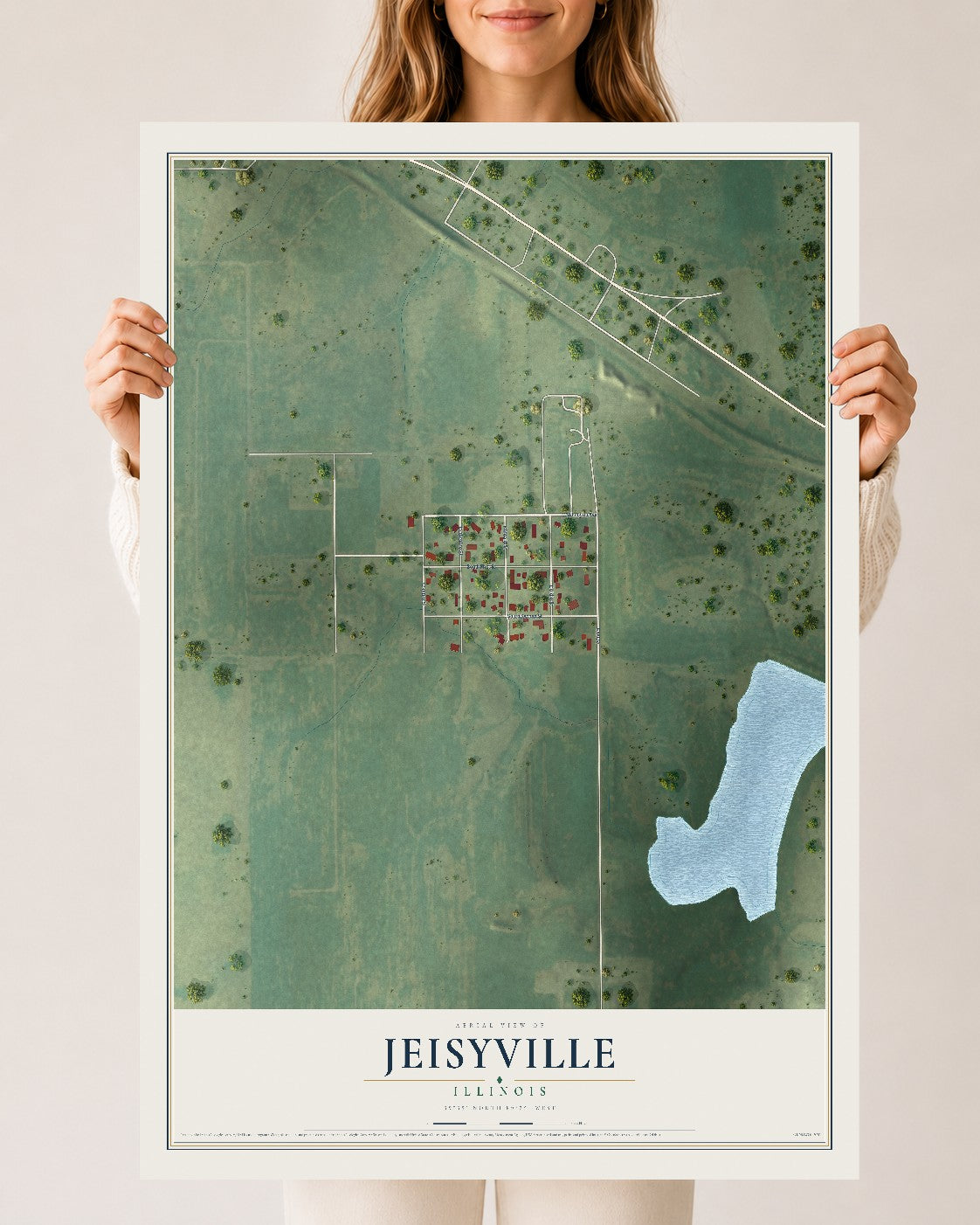 Map of Jeisyville, Illinois, 24 x 36 inch unframed archival matte print