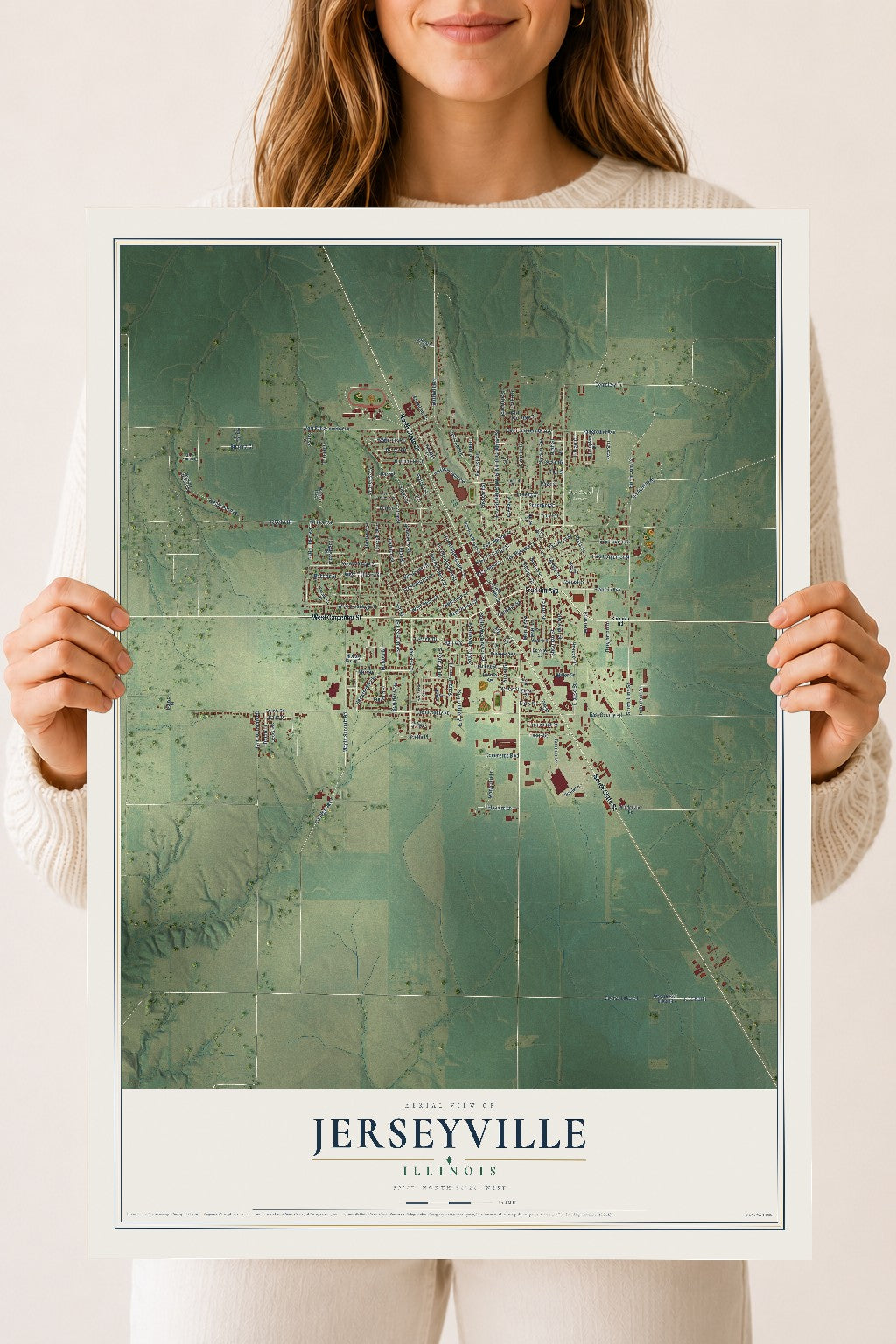Map of Jerseyville, Illinois, 18 x 24 inch unframed archival matte print