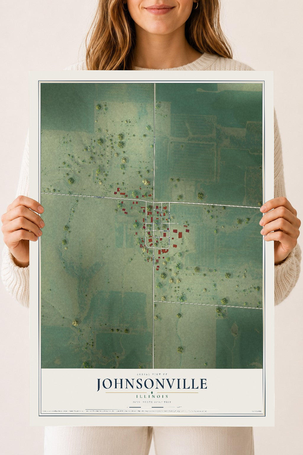 Map of Johnsonville, Illinois, 18 x 24 inch unframed archival matte print
