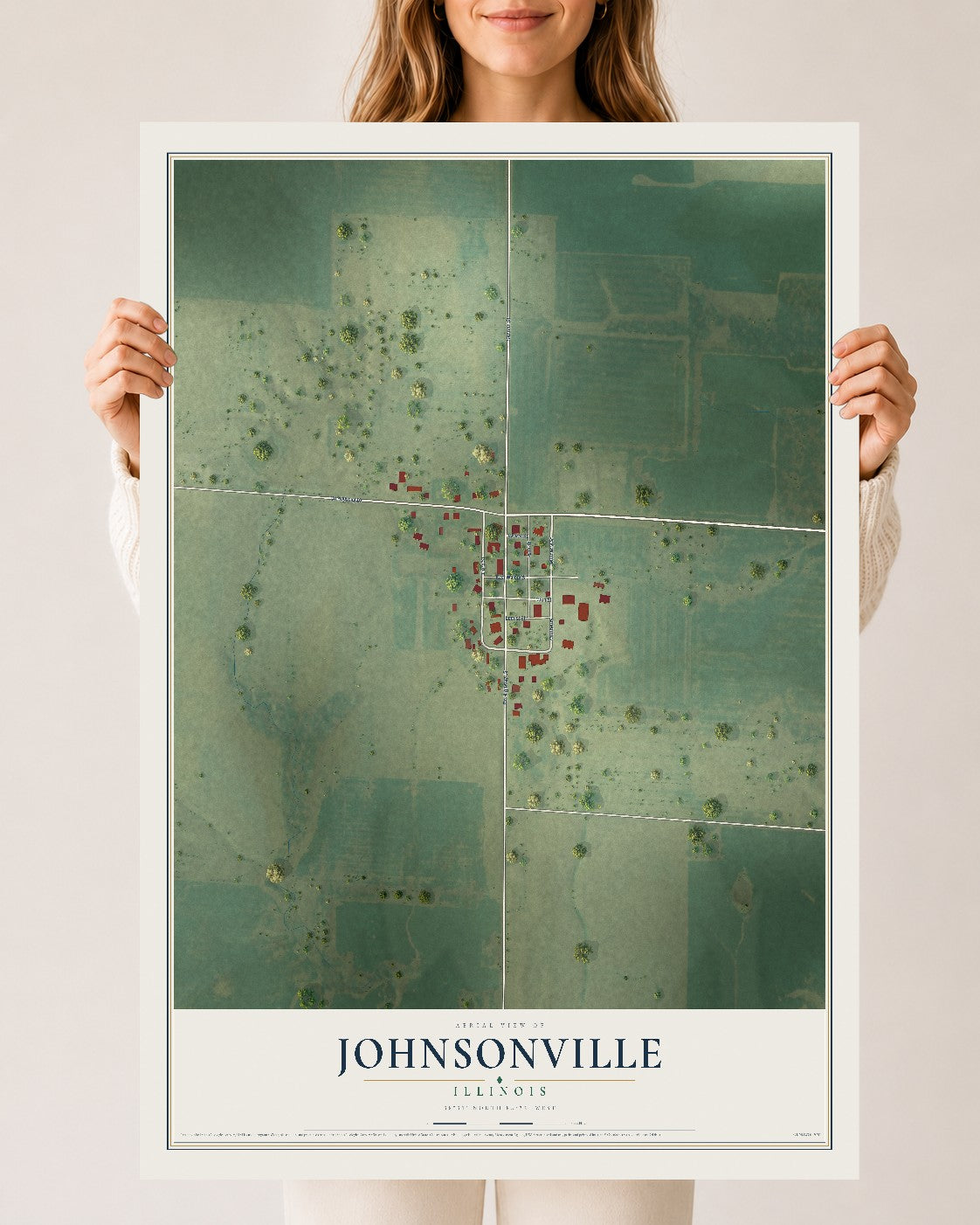 Map of Johnsonville, Illinois, 24 x 36 inch unframed archival matte print
