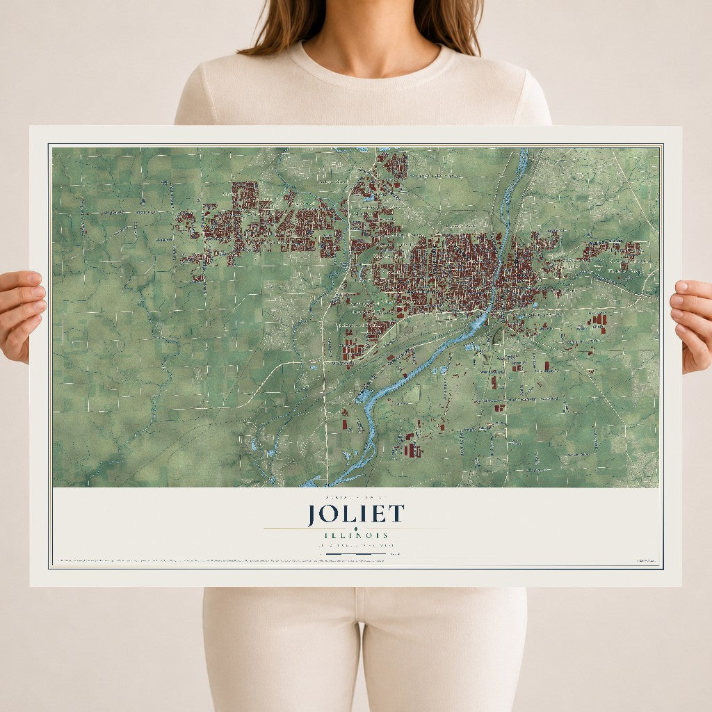 Map of Joliet, Illinois, 18 x 24 inch unframed archival matte print