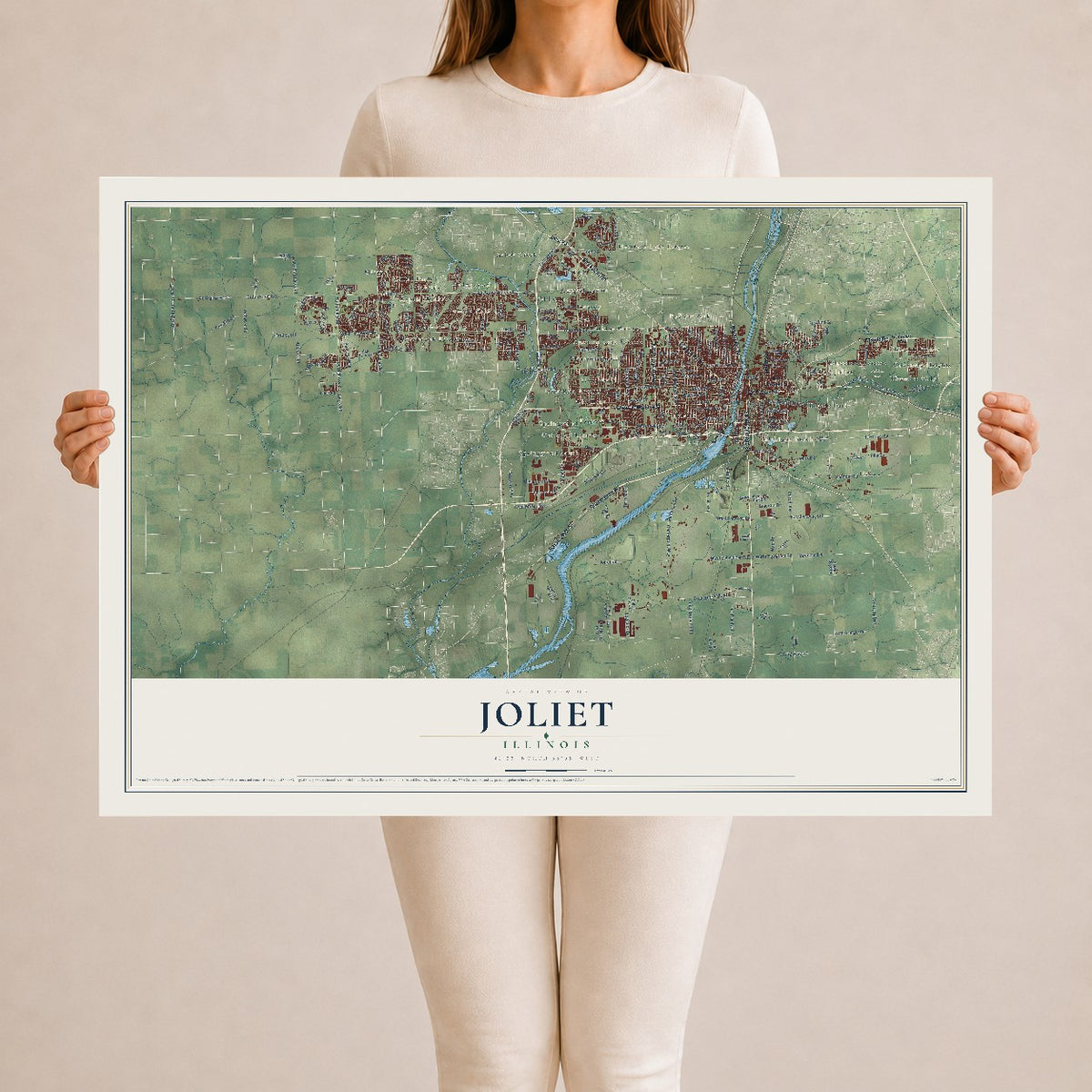 Map of Joliet, Illinois, 24 x 36 inch unframed archival matte print