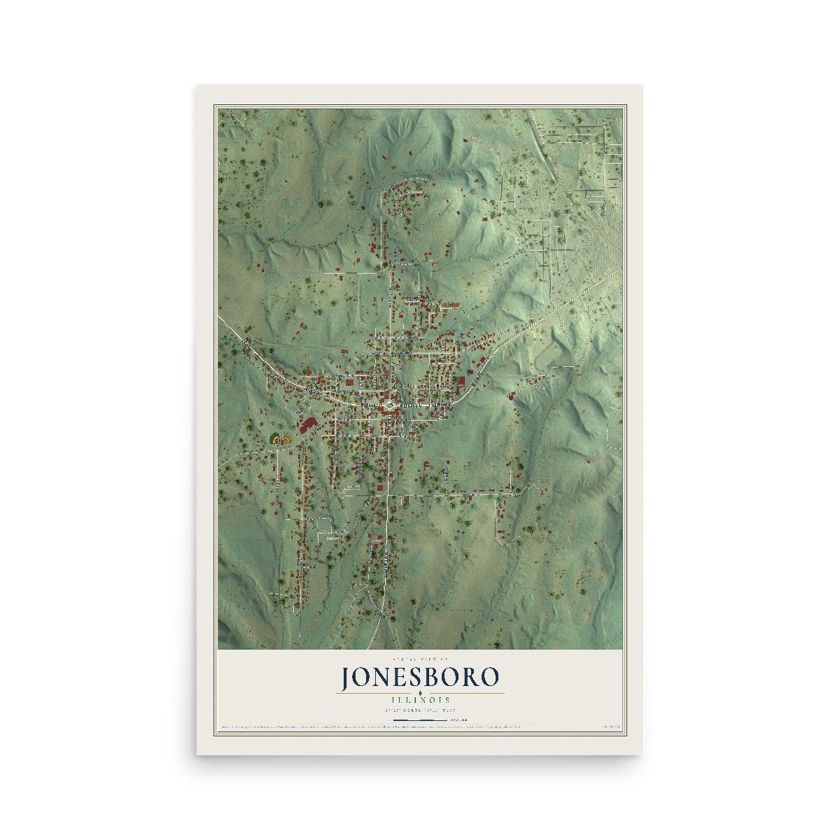 Map of Jonesboro, Illinois, 12 x 18 inch unframed archival matte print