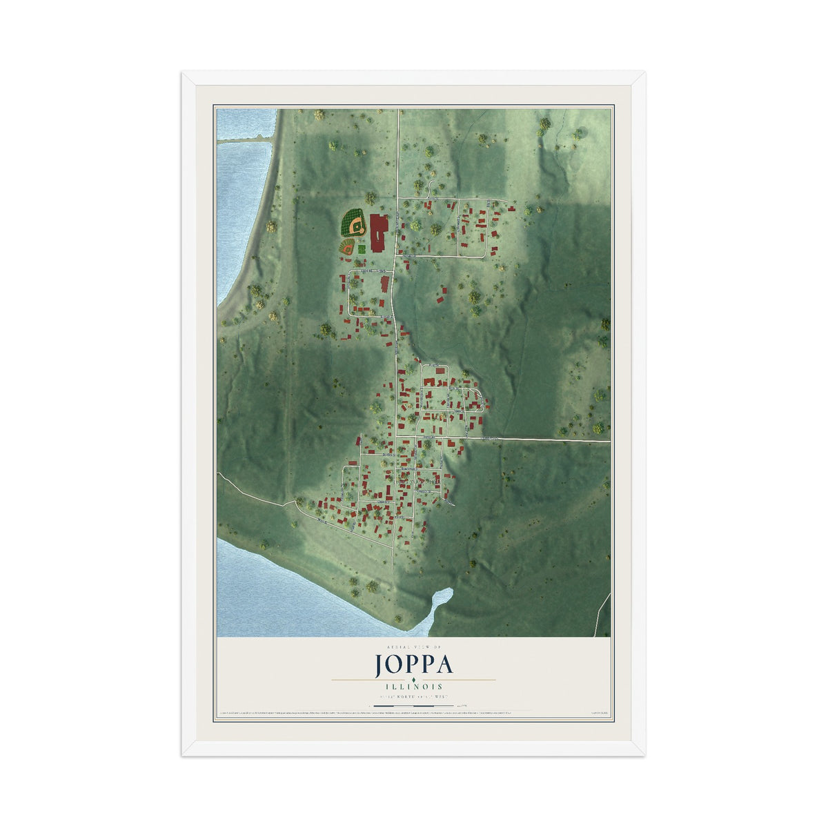 Map of Joppa, Illinois, 12 x 18 inch print in a white wood frame
