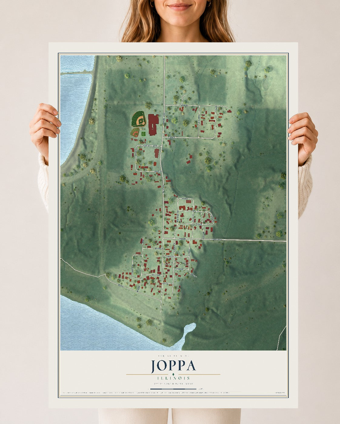 Map of Joppa, Illinois, 24 x 36 inch unframed archival matte print
