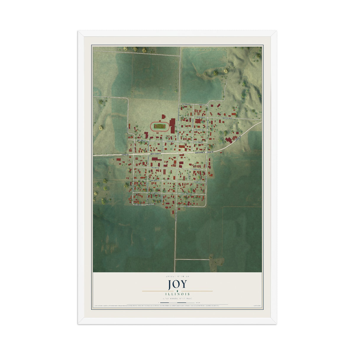 Map of Joy, Illinois, 12 x 18 inch print in a white wood frame
