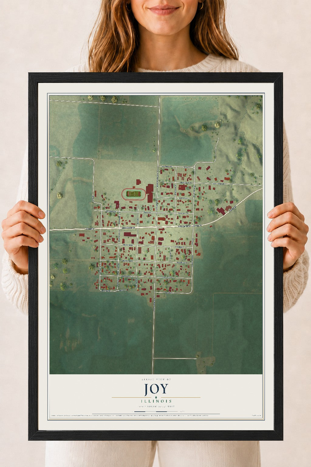 Map of Joy, Illinois, 18 x 24 inch print in a black wood frame