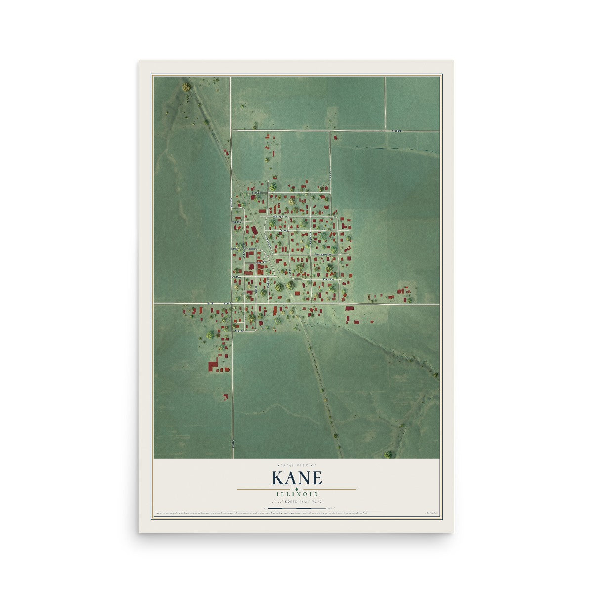 Map of Kane, Illinois, 12 x 18 inch unframed archival matte print