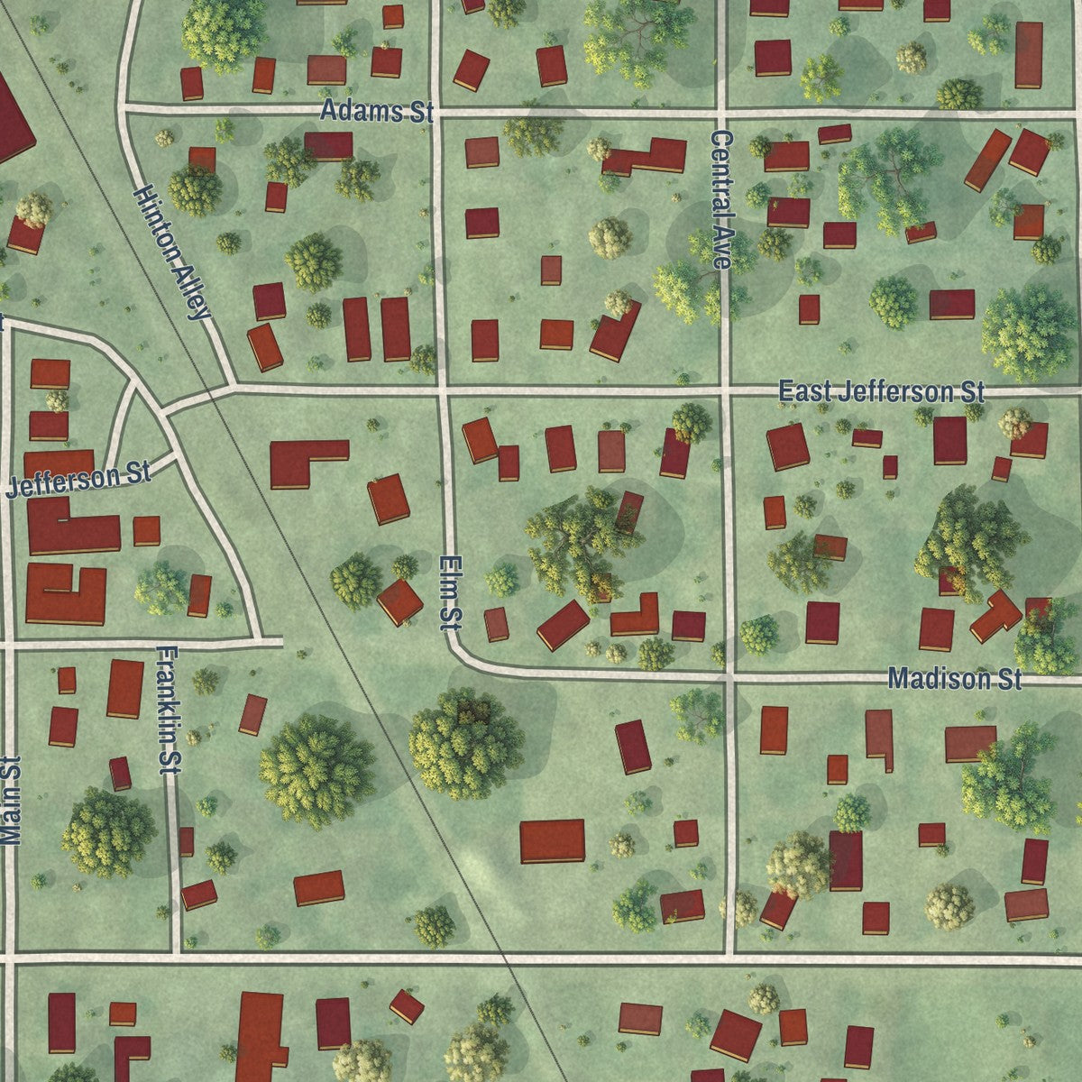 Close-up of the map of Kane, Illinois print showing street and building detail