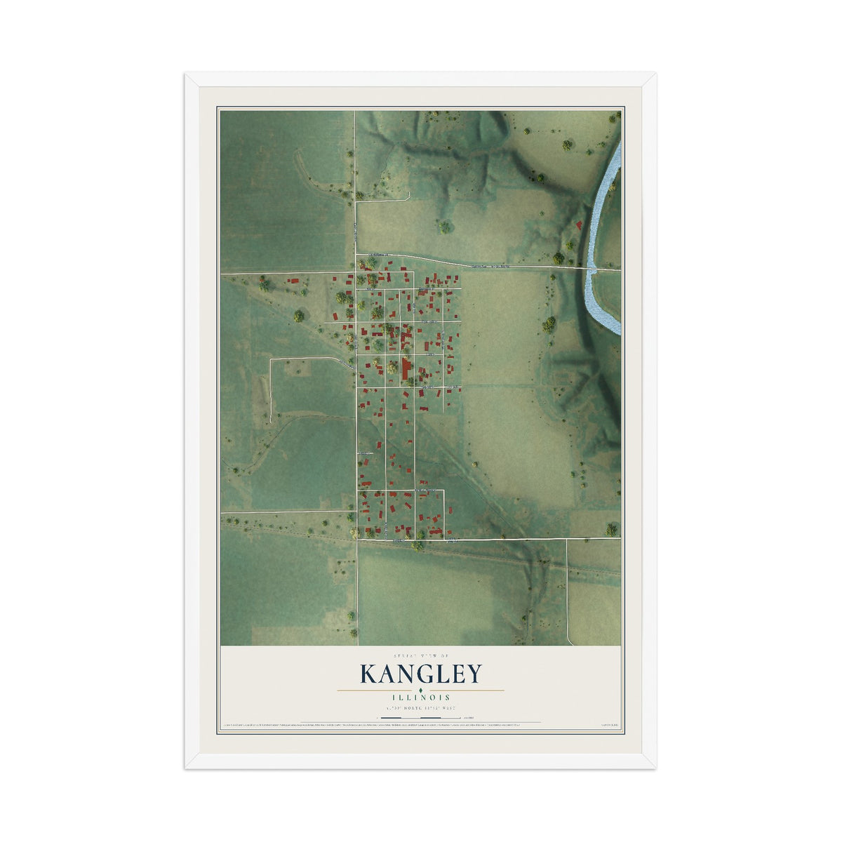 Map of Kangley, Illinois, 12 x 18 inch print in a white wood frame