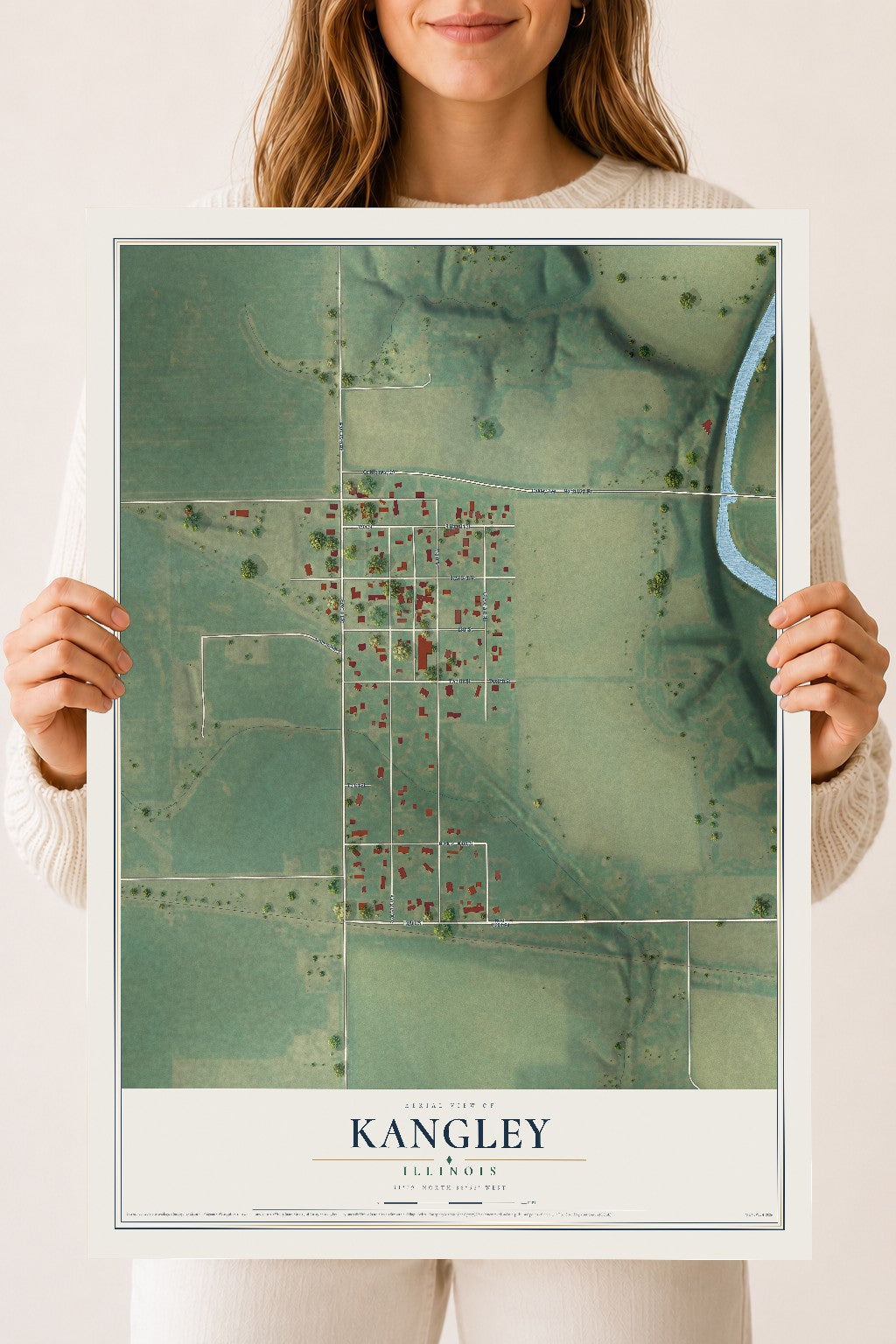Map of Kangley, Illinois, 18 x 24 inch unframed archival matte print