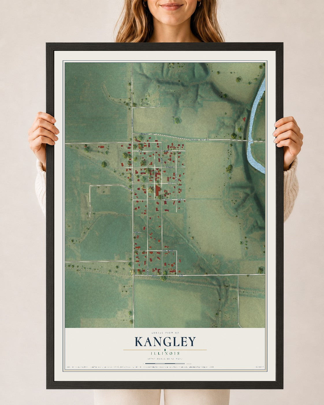 Map of Kangley, Illinois, 24 x 36 inch print in a black wood frame
