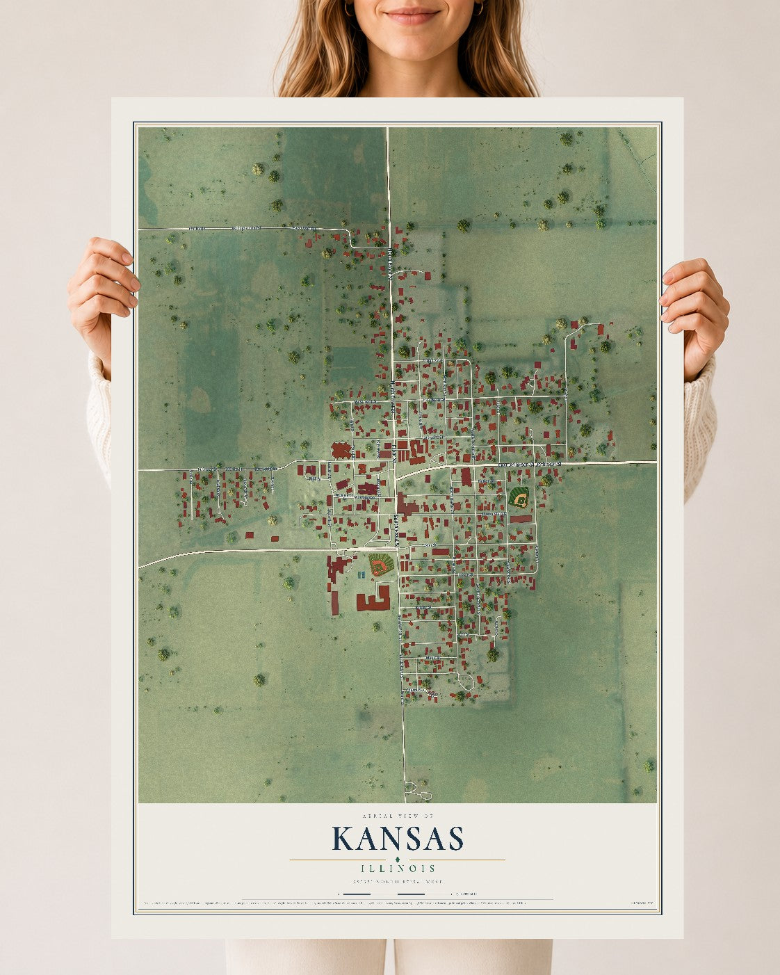 Map of Kansas, Illinois, 24 x 36 inch unframed archival matte print