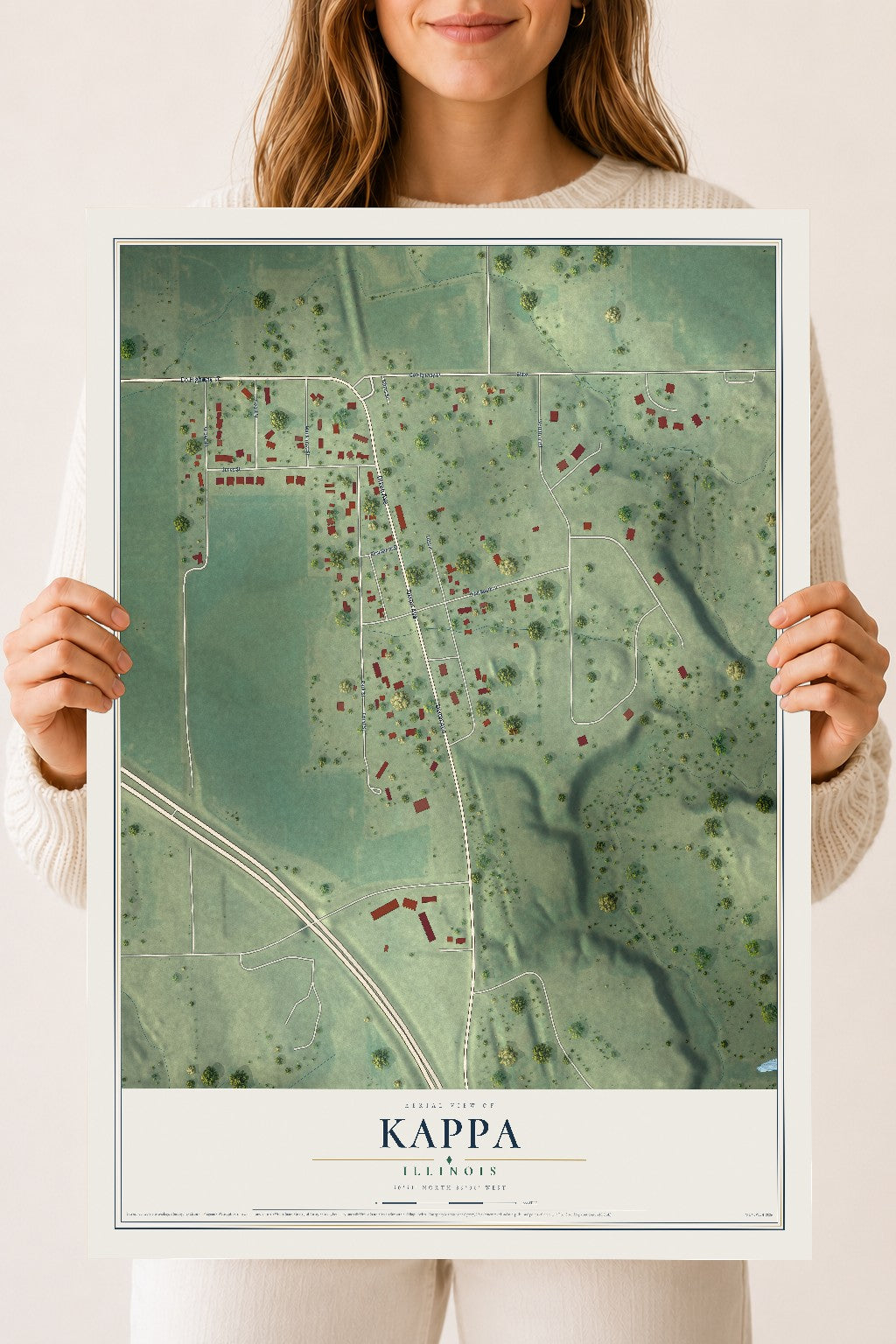 Map of Kappa, Illinois, 18 x 24 inch unframed archival matte print