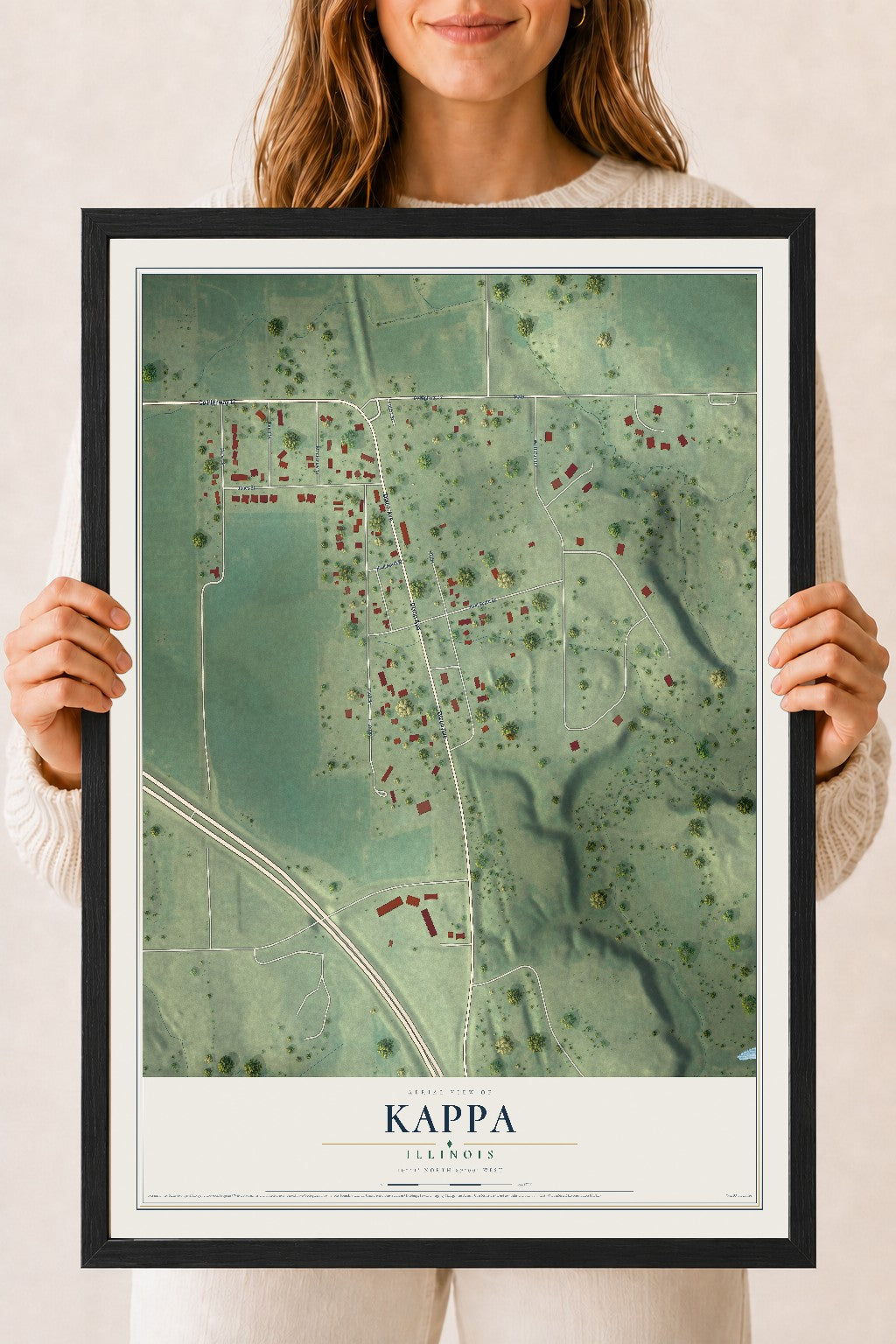 Map of Kappa, Illinois, 18 x 24 inch print in a black wood frame