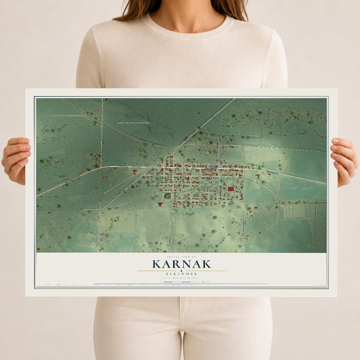 Map of Karnak, Illinois, 12 x 18 inch unframed archival matte print
