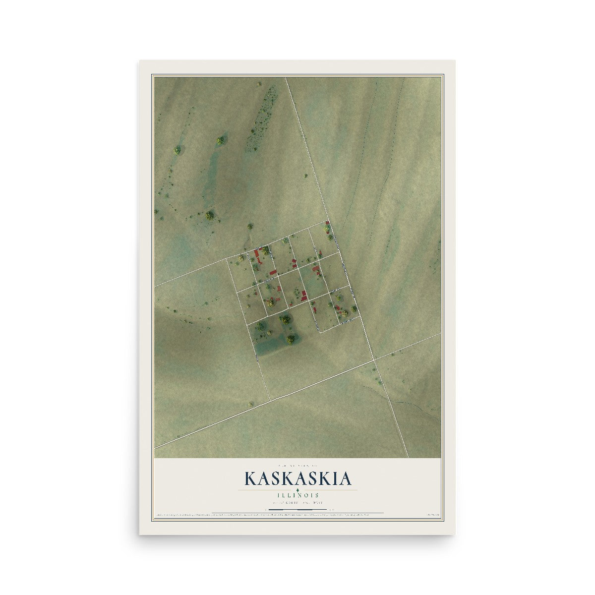 Map of Kaskaskia, Illinois, 12 x 18 inch unframed archival matte print
