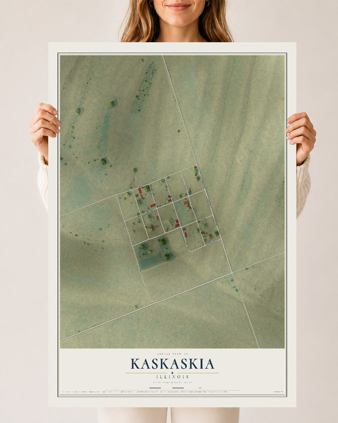 Map of Kaskaskia, Illinois, 24 x 36 inch unframed archival matte print