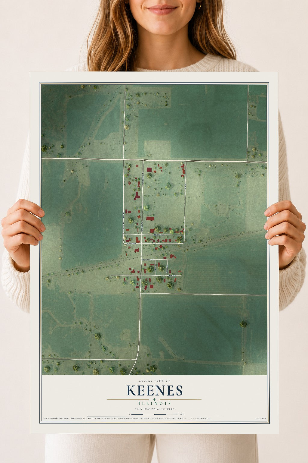 Map of Keenes, Illinois, 18 x 24 inch unframed archival matte print