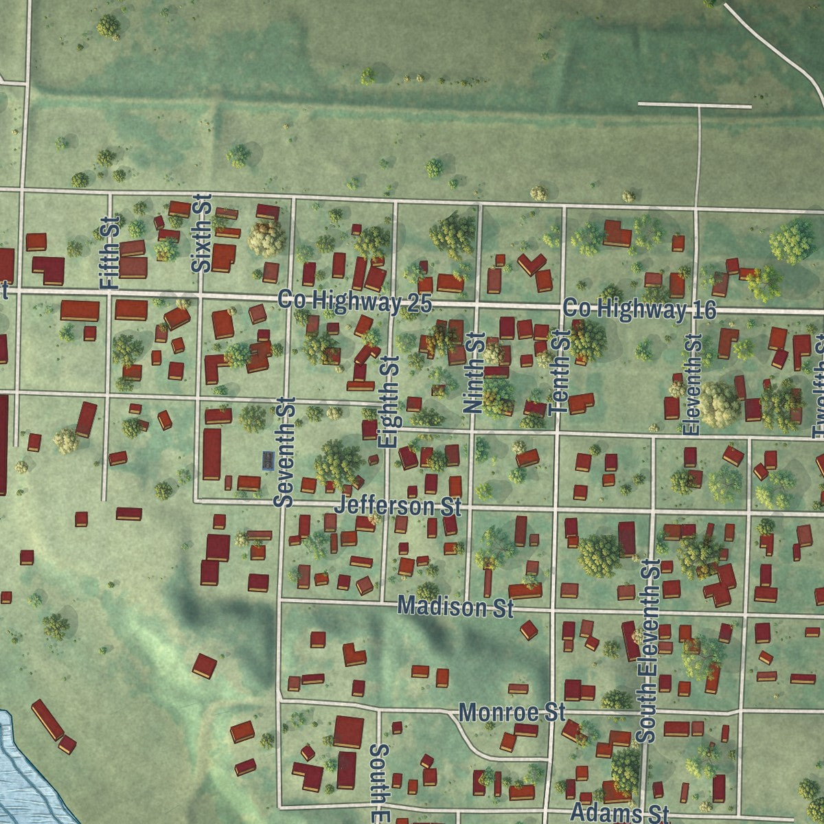 Close-up of the map of Keithsburg, Illinois print showing street and building detail
