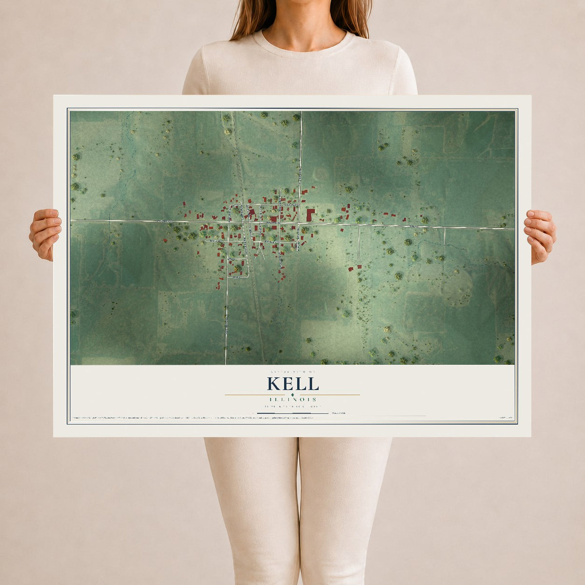 Map of Kell, Illinois, 24 x 36 inch unframed archival matte print