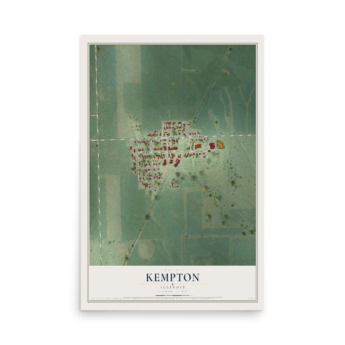 Map of Kempton, Illinois, 12 x 18 inch unframed archival matte print