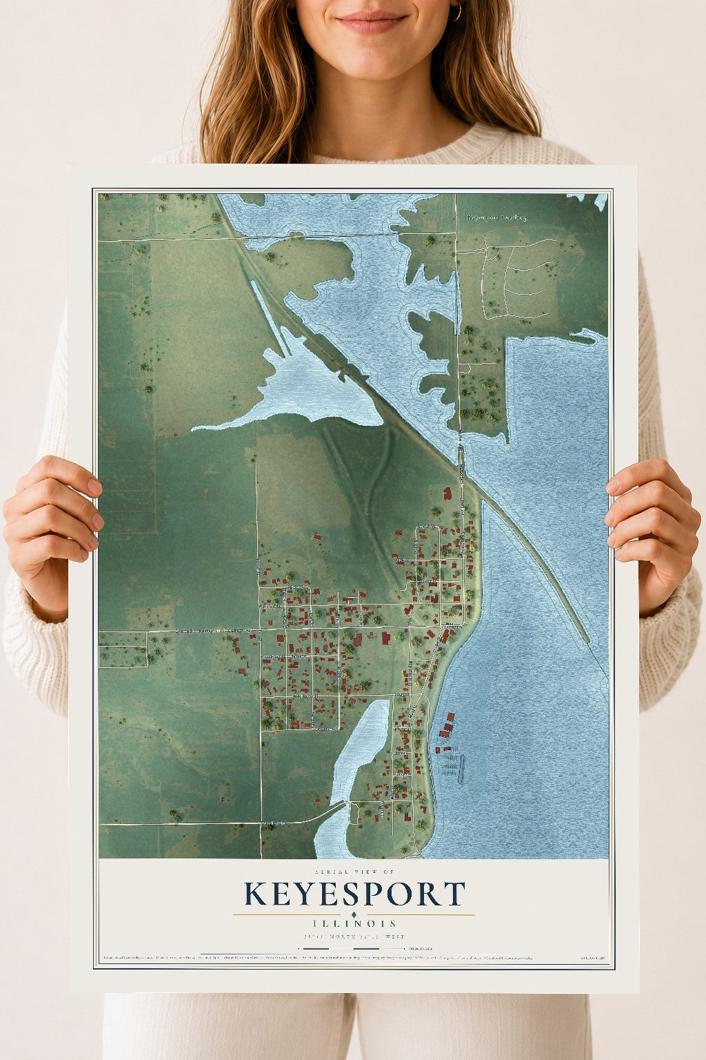 Map of Keyesport, Illinois, 18 x 24 inch unframed archival matte print