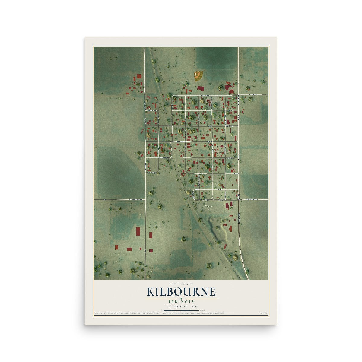 Map of Kilbourne, Illinois, 12 x 18 inch unframed archival matte print