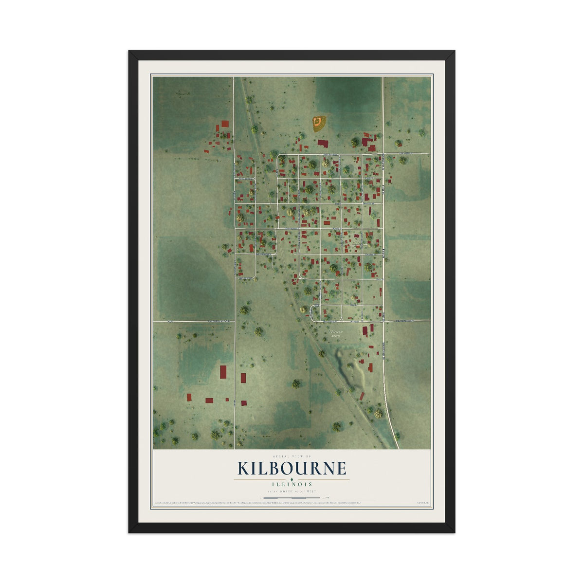 Map of Kilbourne, Illinois, 12 x 18 inch print in a black wood frame