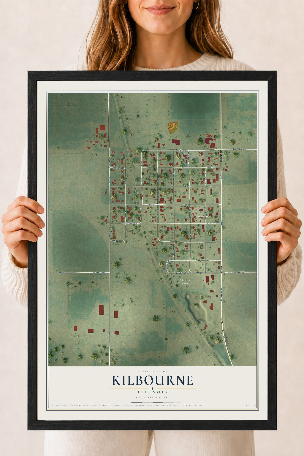Map of Kilbourne, Illinois, 18 x 24 inch print in a black wood frame