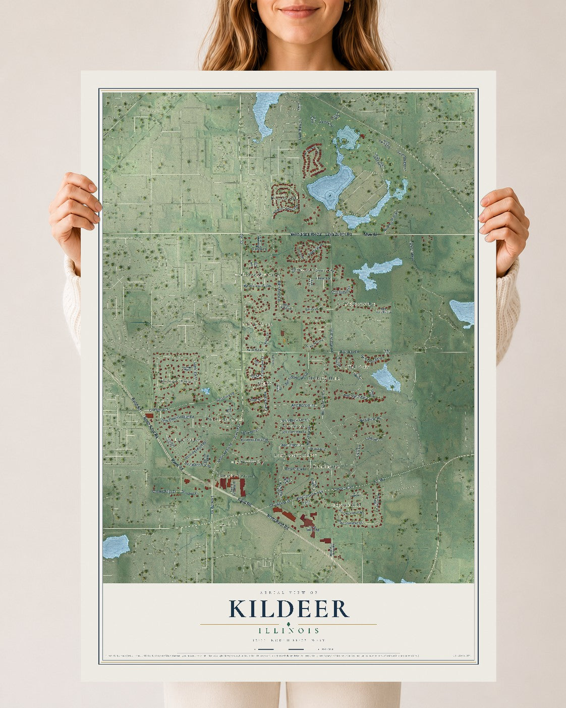 Map of Kildeer, Illinois, 24 x 36 inch unframed archival matte print