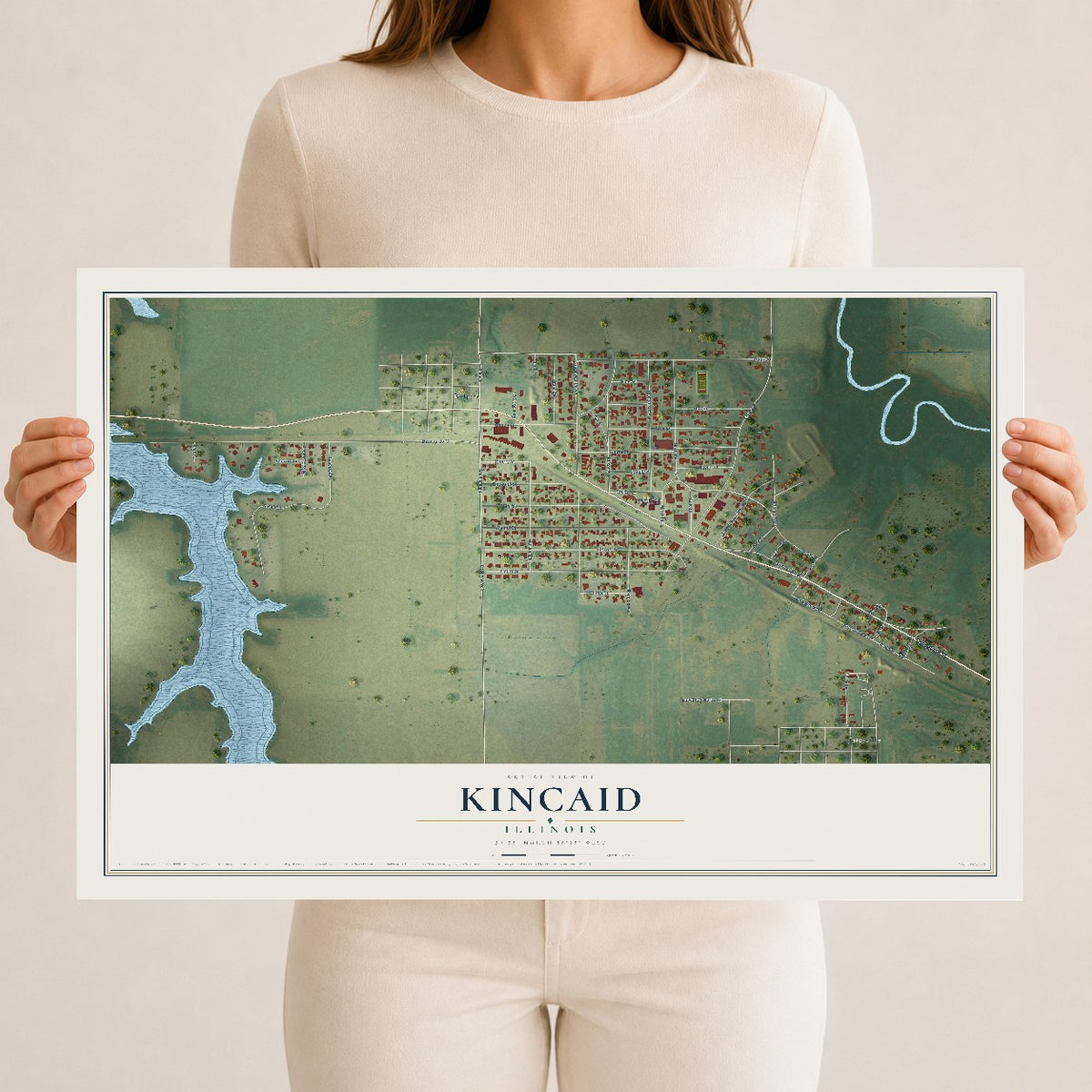 Map of Kincaid, Illinois, 12 x 18 inch unframed archival matte print