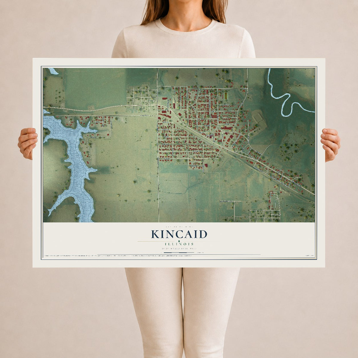 Map of Kincaid, Illinois, 24 x 36 inch unframed archival matte print