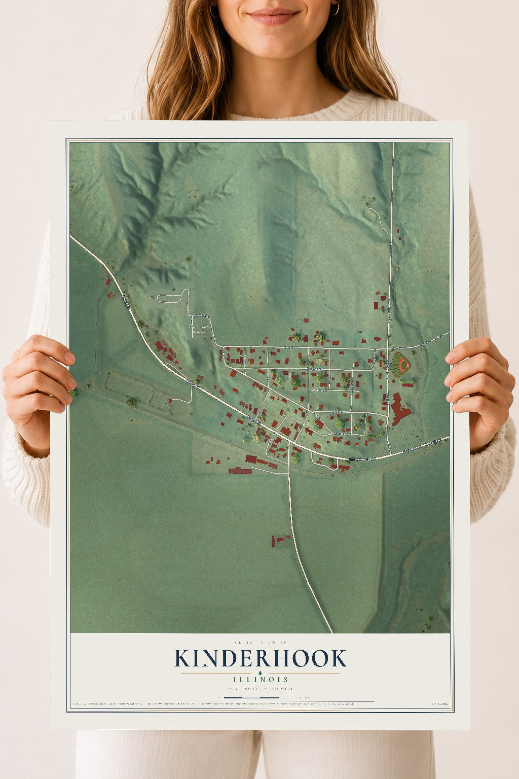 Map of Kinderhook, Illinois, 18 x 24 inch unframed archival matte print