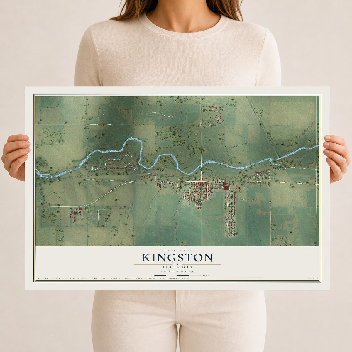 Map of Kingston, Illinois, 12 x 18 inch unframed archival matte print
