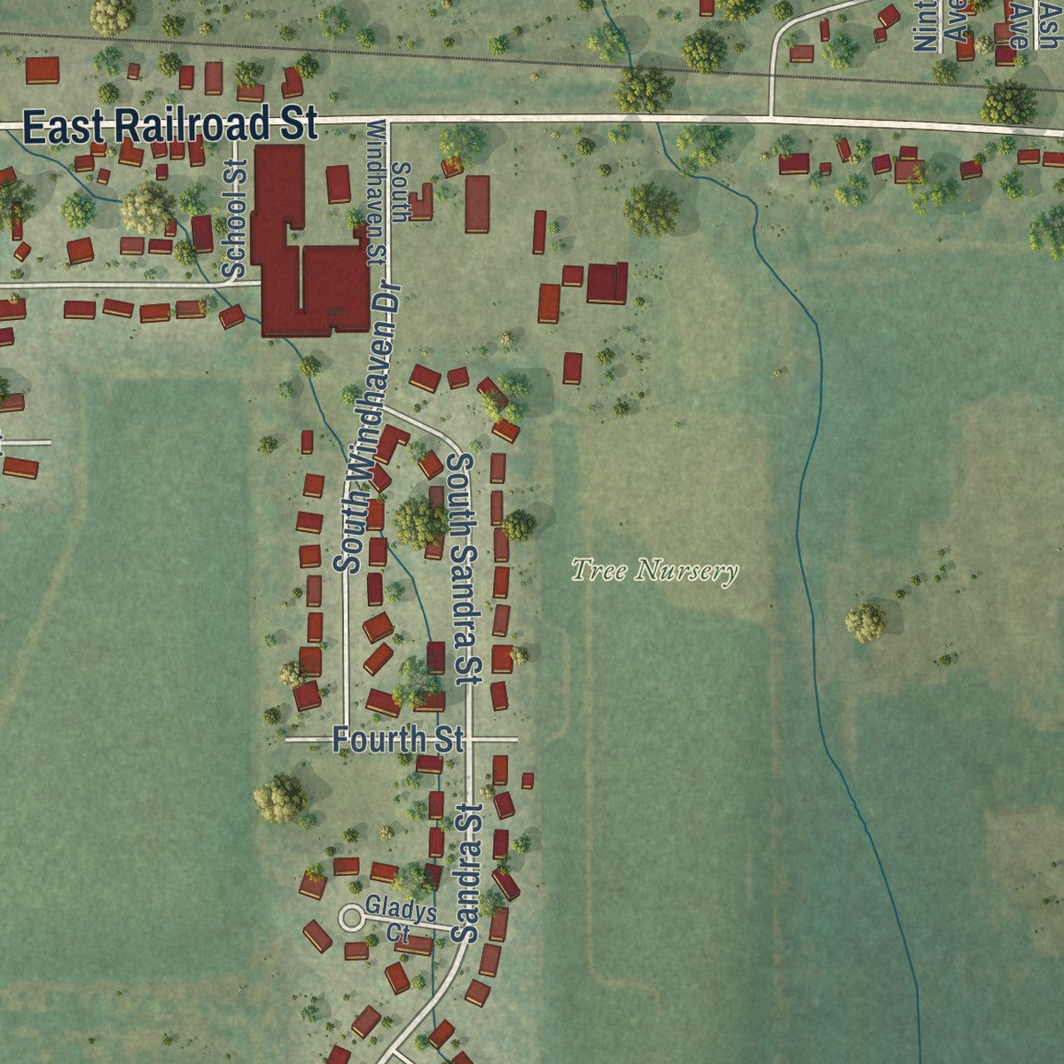 Second close-up of the map of Kingston, Illinois print showing more streets and buildings