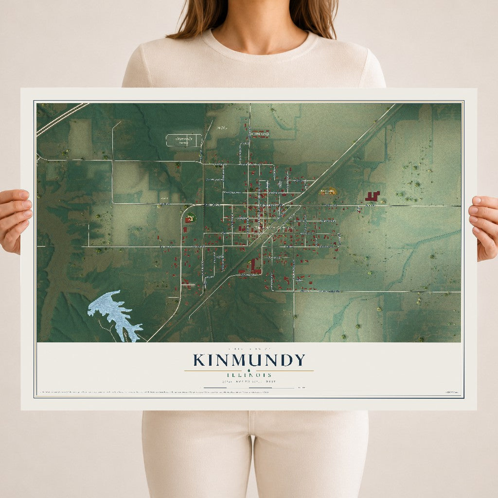 Map of Kinmundy, Illinois, 18 x 24 inch unframed archival matte print