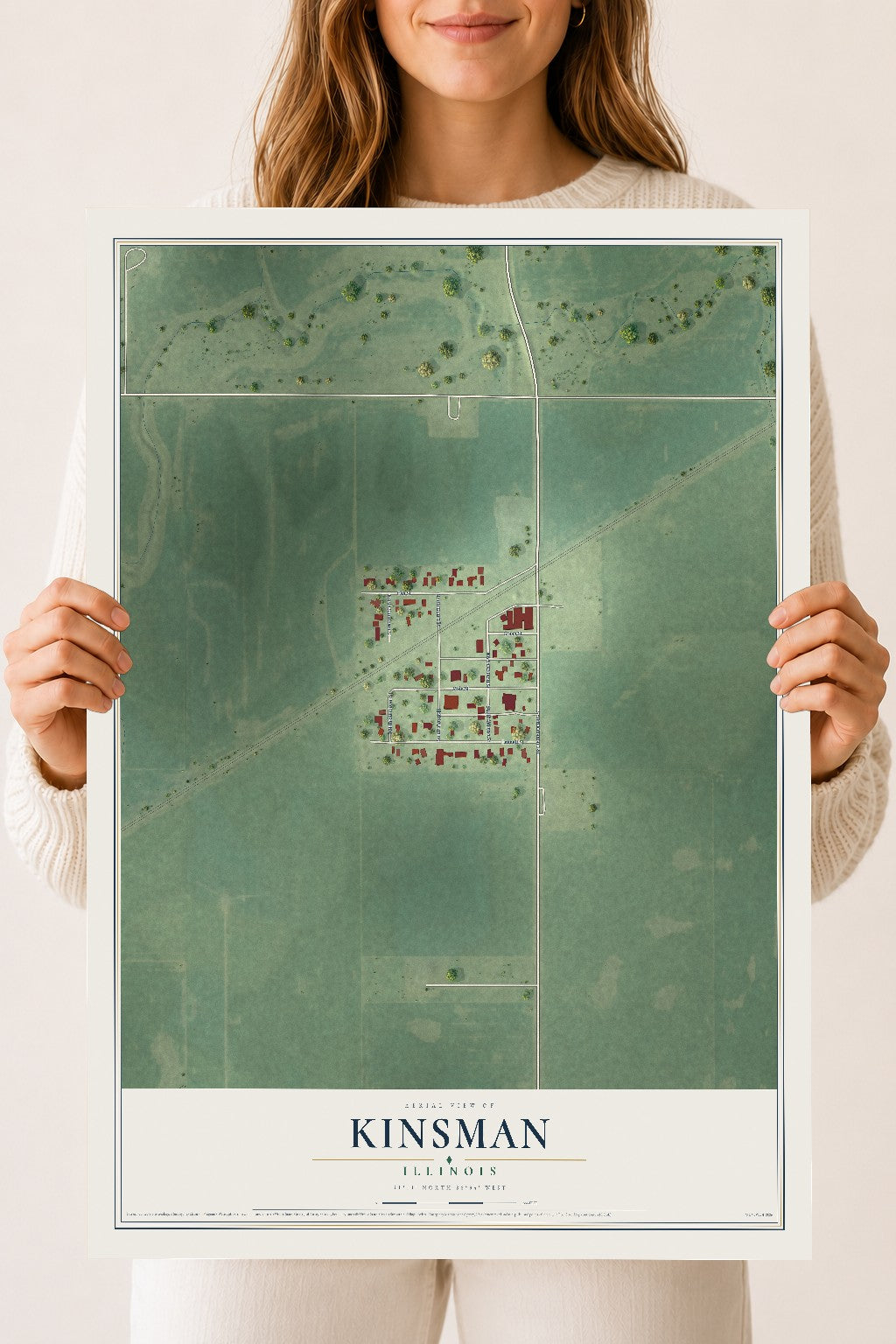 Map of Kinsman, Illinois, 18 x 24 inch unframed archival matte print
