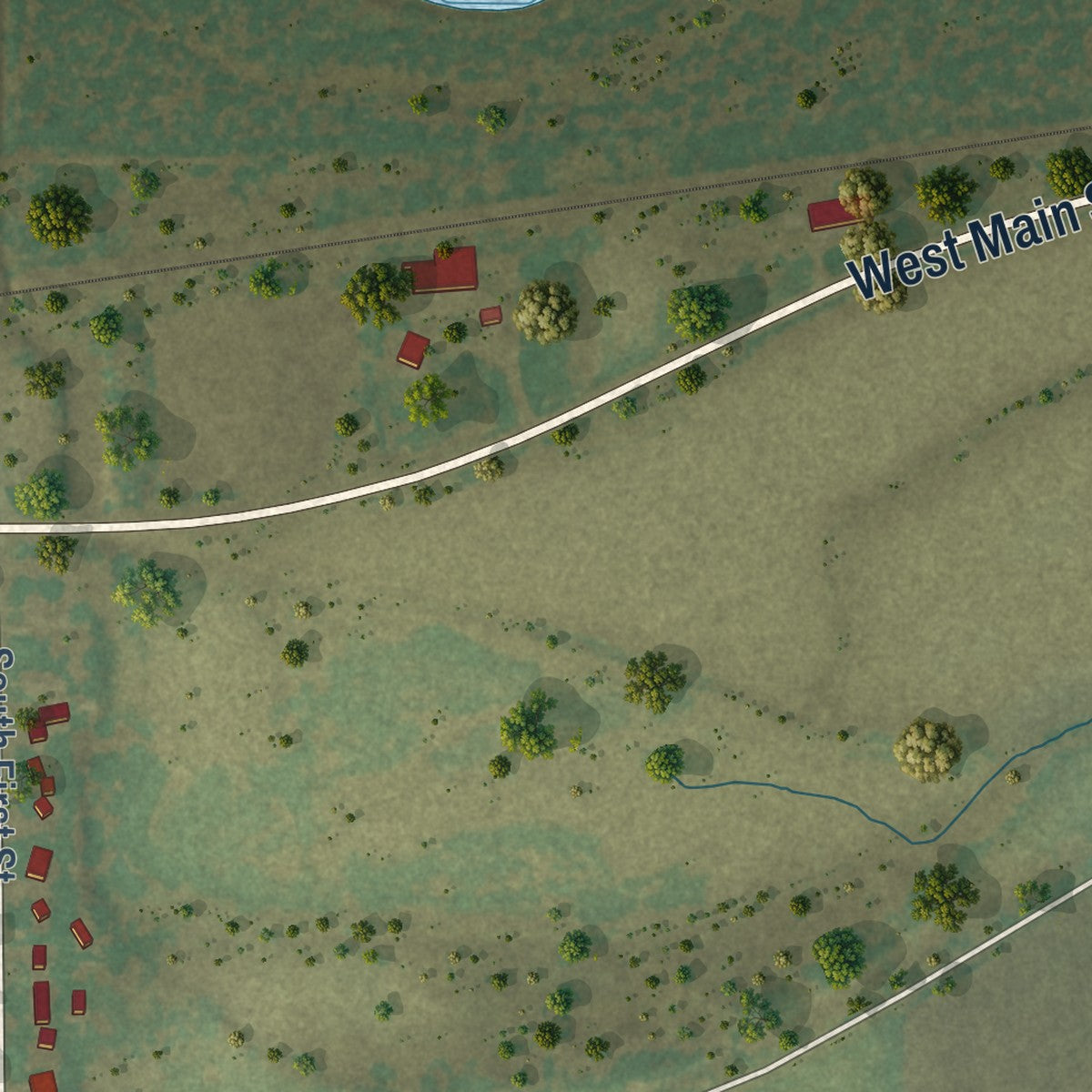 Second close-up of the map of Kirkland, Illinois print showing more streets and buildings