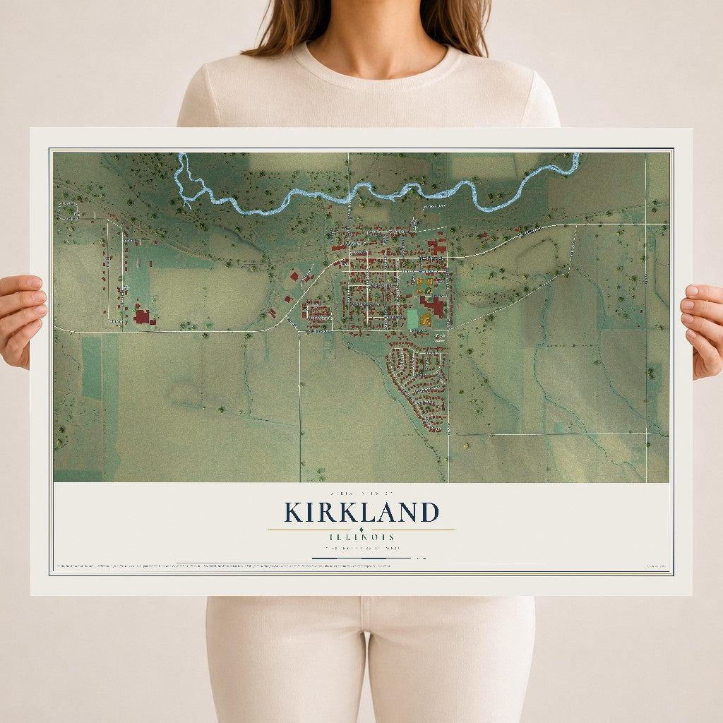 Map of Kirkland, Illinois, 18 x 24 inch unframed archival matte print