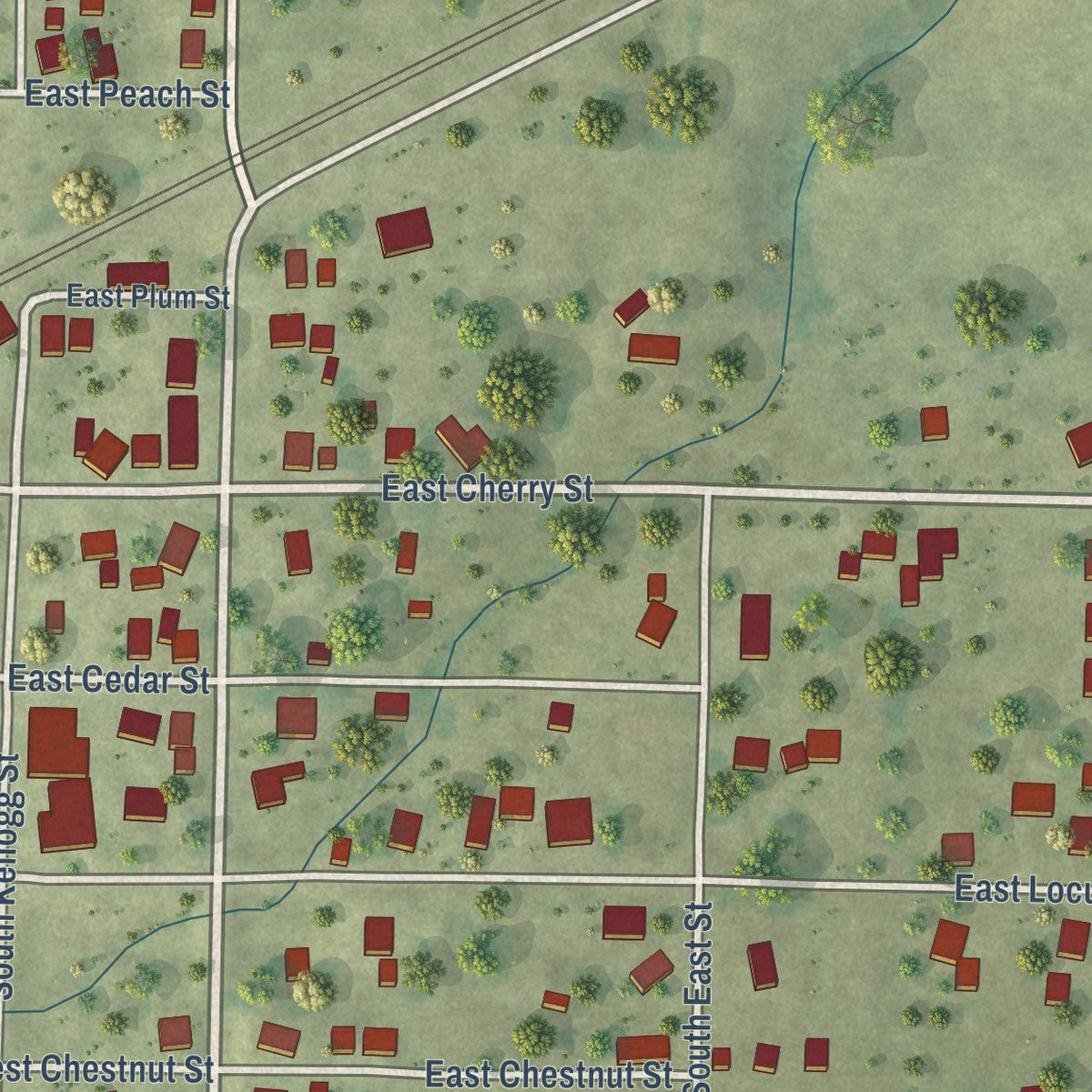 Second close-up of the map of Kirkwood, Illinois print showing more streets and buildings