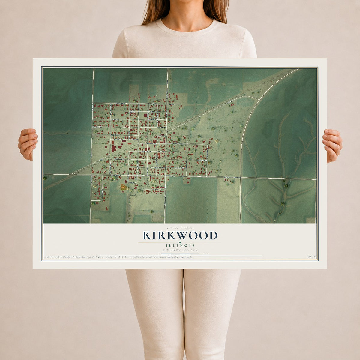 Map of Kirkwood, Illinois, 24 x 36 inch unframed archival matte print