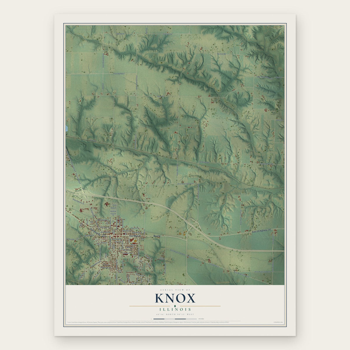 Knox, Illinois map print, the full design