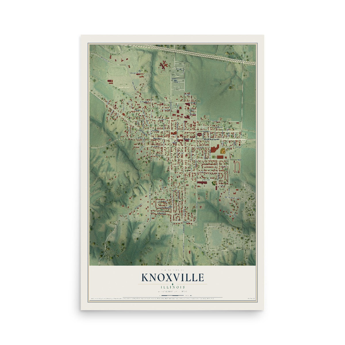 Map of Knoxville, Illinois, 12 x 18 inch unframed archival matte print