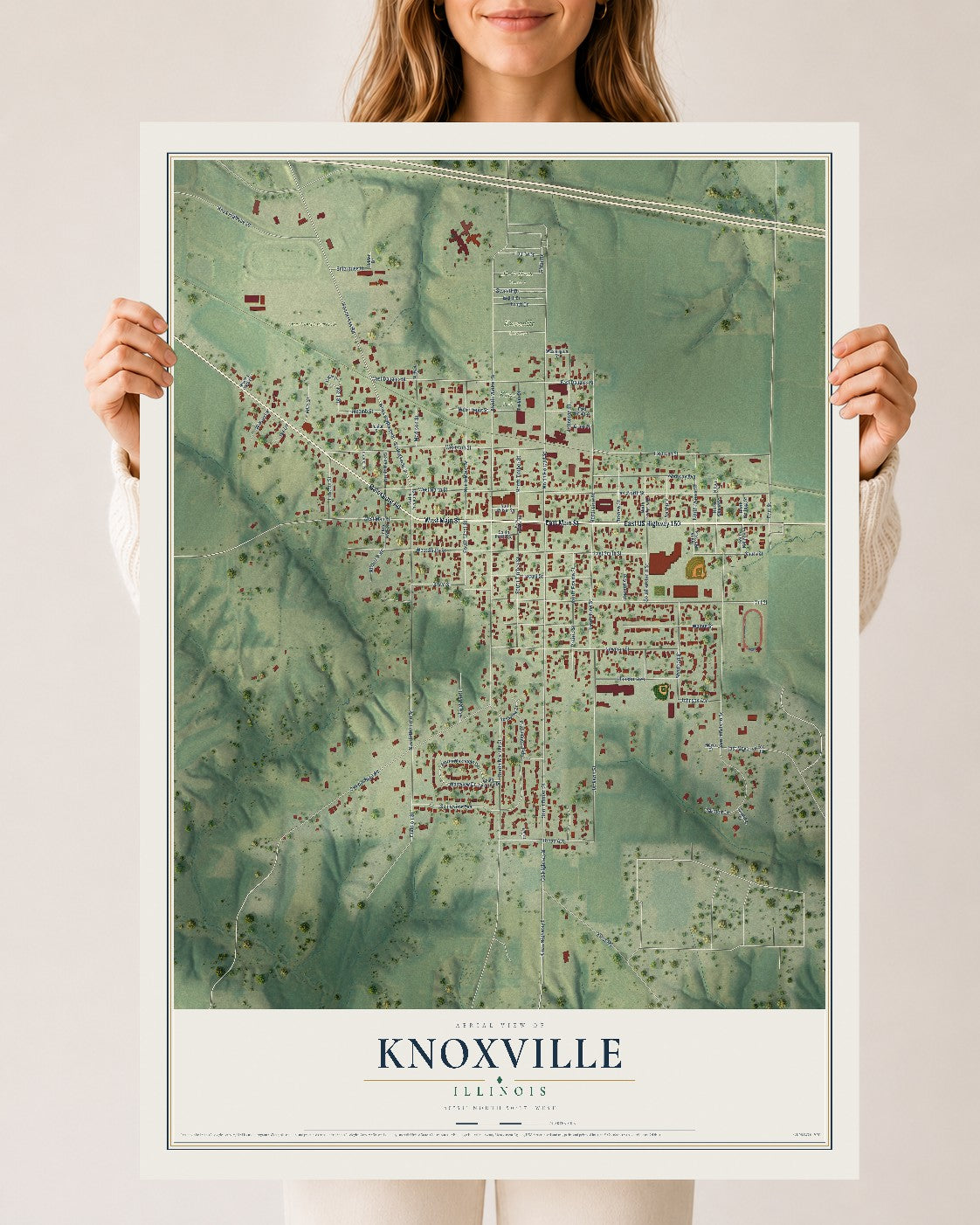 Map of Knoxville, Illinois, 24 x 36 inch unframed archival matte print