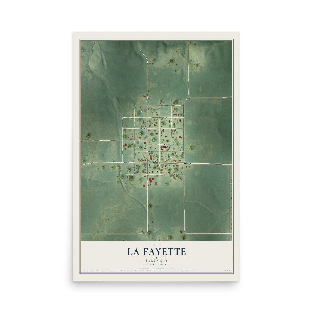 Map of La Fayette, Illinois, 12 x 18 inch unframed archival matte print